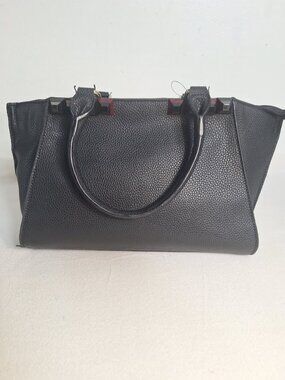 Black Textured Satchel Bag | Structured Top Handle Purse